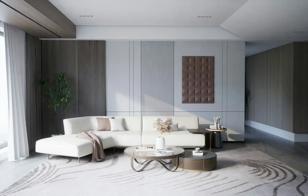 Salon calme et lumineux avec une grande fenêtre